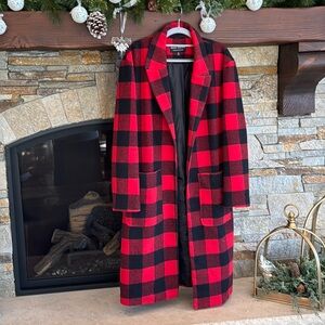 Jason Maxwell outerwear red l/black checkered plaid midi Coat M